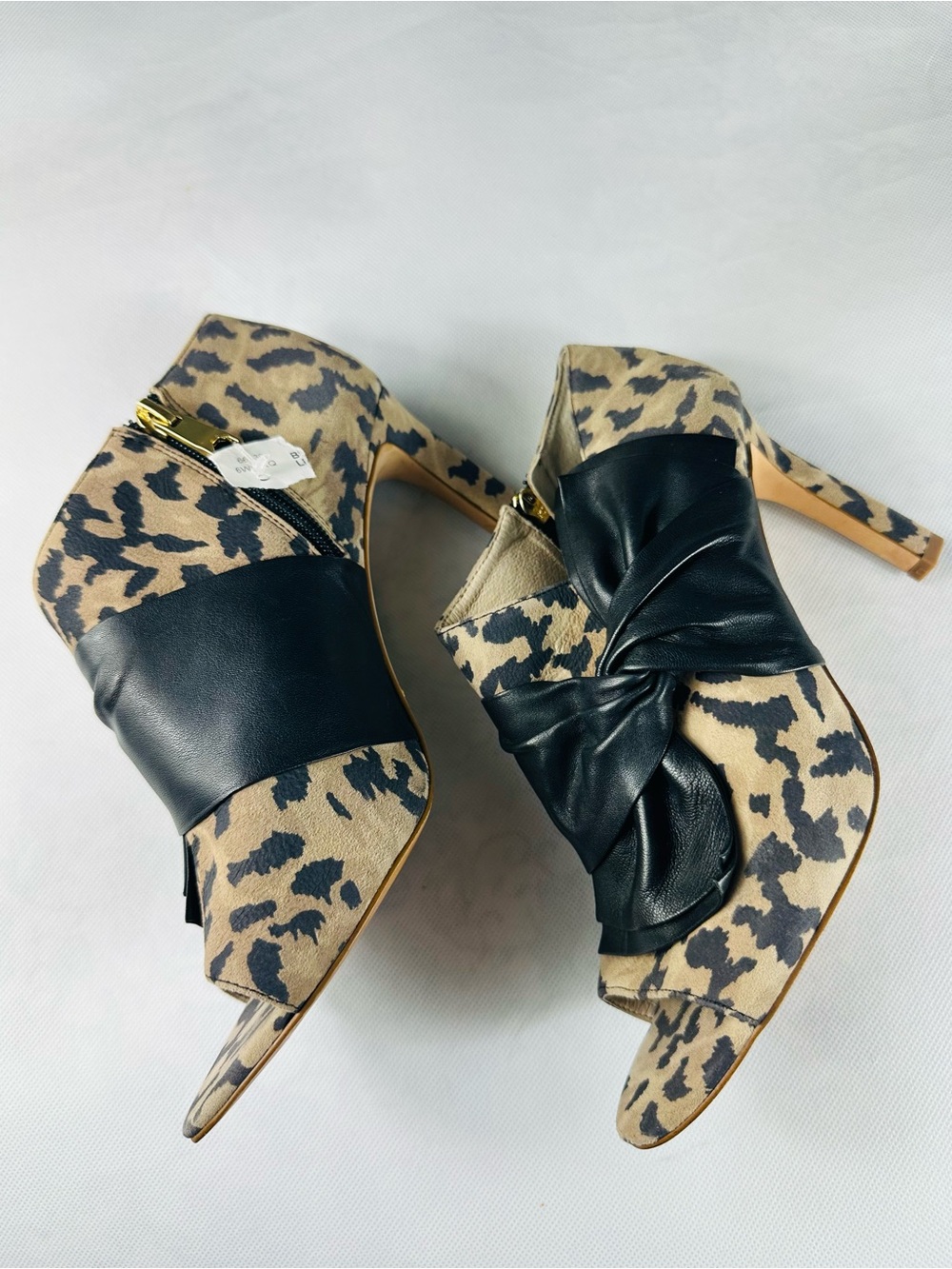 Leopard Print Peep-Toe Heels with Black Bow Accent - Picture 8 of 15